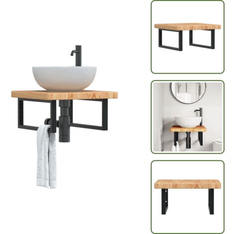 Estantería de roble - vidaXL Estante de lavabo de pared de acero y madera maciza de roble - Estantería de acero