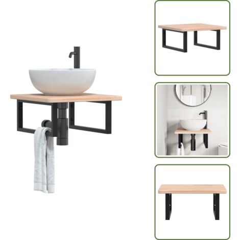 Estantería de roble - vidaXL Estante de lavabo de pared de acero y madera maciza de roble - Estantería de baño flotante