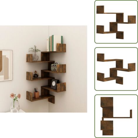 Estantería de roble - vidaXL Estanterías de esquina de pared 2 uds roble ahumado 40x40x50 cm - Estantería decorativa
