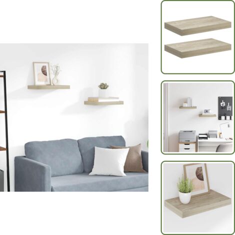 Estantería de roble - vidaXL Estantes flotantes de pared 2 uds MDF roble 40x23x3,8 cm - Estantería de madera nido de abeja