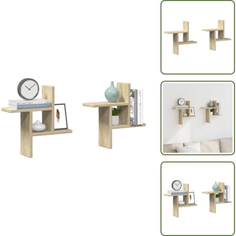Estantería de roble - vidaXL Estantes pared 2 uds madera ingeniería roble Sonoma 38x12x38 cm - Estantería para pared