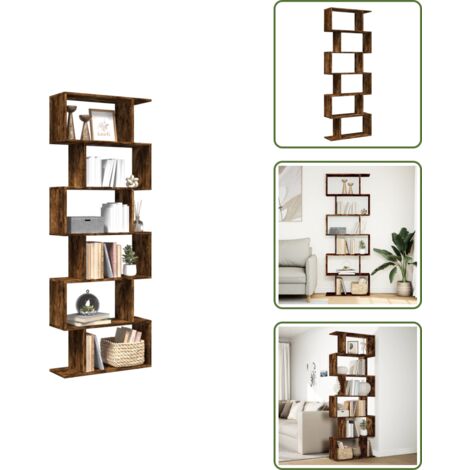 Estantería de roble - vidaXL Librería divisora 6 niveles madera roble ahumado 70x24x193 cm - Estantería de madera de ingeniería