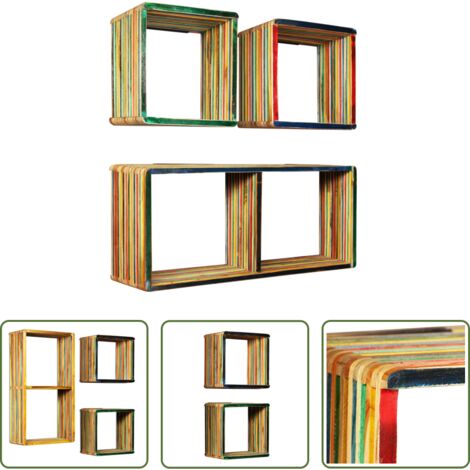 Estantería de teca -  Set estantería de pared 3 uds teca maciza reciclada multicolor