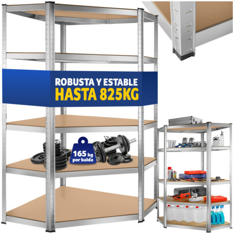 Estantería de trabajo pesado Estantería en esquina - estantería metálica de acero, estantes ajustables de metal para trastero, anaqueles con esquinas redondeadas - marrón