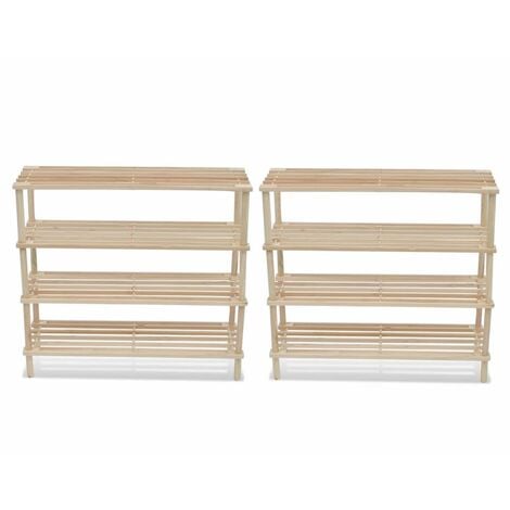Estantería de zapatos 4 niveles 2 unidades madera maciza abeto
