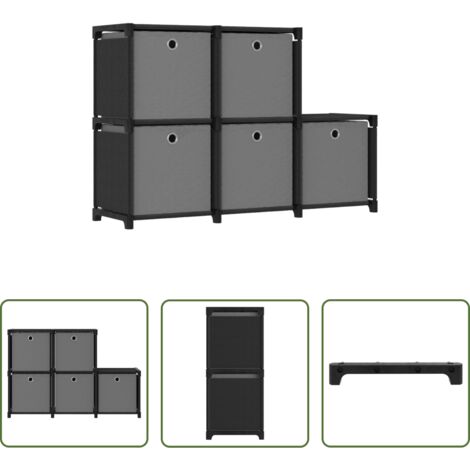 Estantería decorativa -  Estantería de 5 cubos con cajas de tela negro 103x30x72,5 cm