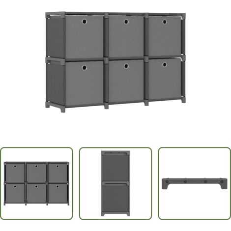Estantería decorativa -  Estantería de 6 cubos con cajas de tela gris 103x30x72,5 cm