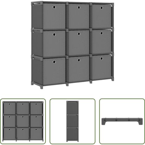 Estantería decorativa -  Estantería de 9 cubos con cajas de tela gris 103x30x107,5 cm