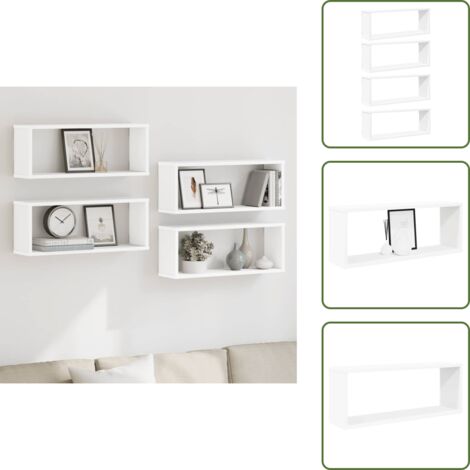 Estantería decorativa - vidaXL Estante cubo de pared 4 uds contrachapado blanco 60x15x23 cm - Estantería de almacenamiento