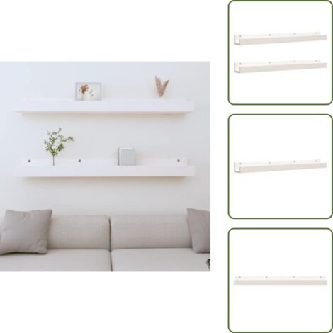 Estantería decorativa - vidaXL Estantes de pared 2 uds madera maciza de pino blanco 110x12x9cm - Estantería de pino blanco