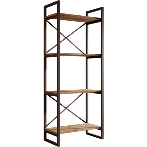 Estantería diseño Industrial Estantería de Salón Oficina Color Pino Atlantico Estructura Acero Negro Mate Modelo Factory E1 55x138x30cm