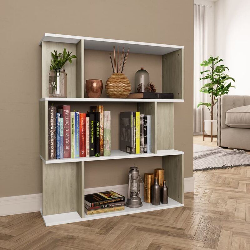 

Bh Design - Estantería/divisor aglomerado blanco y roble Sonoma 80x24x96 cm