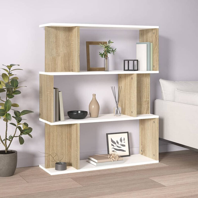 

Estanteria/divisor aglomerado blanco y roble Sonoma 80x24x96 cm