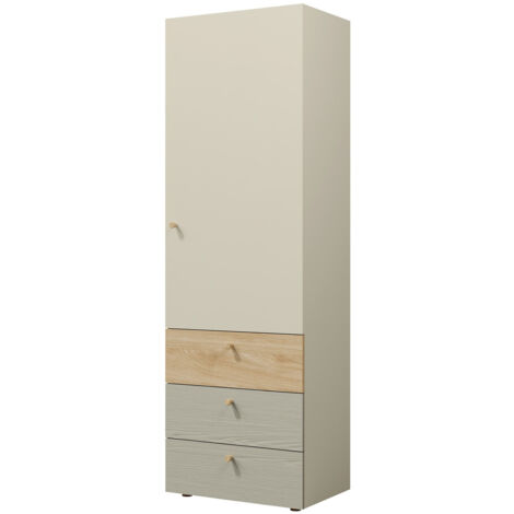 Estantería Domcali 103, Gris + Roble, Cerrable, Con cajones, Con puertas, Aglomerado laminado, Número de puertas: 0, Número de cajones: 0, 185x60x40cm