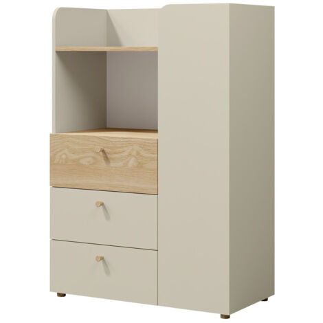 Estantería Domcali 106, Beige + Roble, Cerrable, Con cajones, Con puertas, Aglomerado laminado, Número de puertas: 0, Número de cajones: 0, 114x80x40cm