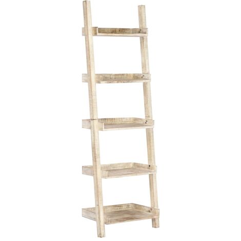 Madera Maciza Mango Estantería Escalera 75x37x205 cm Blanco/Marrón