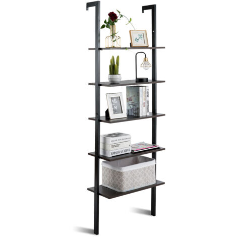 Estantería Escalera de Pared Librería con 5 Estantes 61x30x183cm Estantería Almacenaje para Salón Dormitorio Baño Terraza