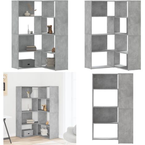 Estantería esquina 4 niveles madera gris hormigón 85x85x140 cm - Estantería de 4 niveles - Estantería de madera