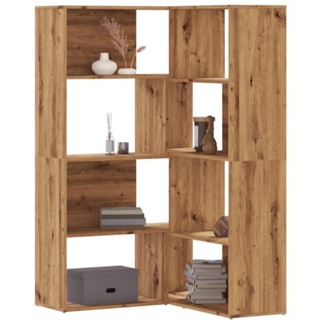 Estantería esquina 4 niveles madera roble artisan 85x85x140 cm