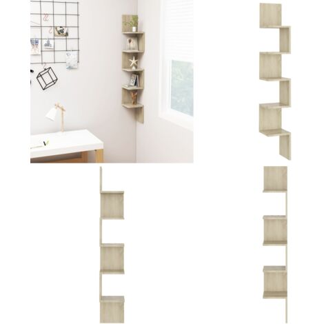 Estantería esquina pared madera roble ahumado 20x20x127,5 cm - Estante de pared - Estante de madera