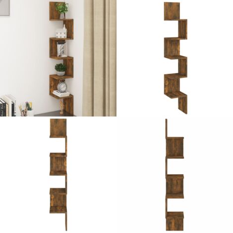 Estantería esquina pared madera roble ahumado 20x20x127,5 cm - Estantería de pared - Estantería de madera