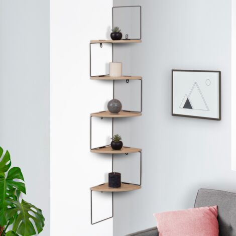 Estantería esquinera de pared ISA, 5 niveles, madera y metal, diseño industrial