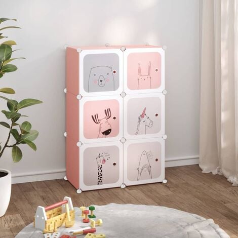 Armario Modular Infantil de 12 Cubos Estantería infantil Organizador  Modular para Niños 111x37x147cm Rosado