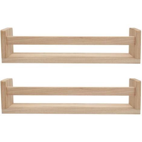 Estantería flotante de pared de madera natural de 2 piezas, estantería infantil, decoración de dormitorio, baño, especias, cocina