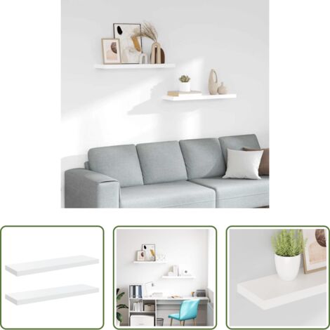 Estantería flotante -  Estante flotante de pared 2 uds MDF blanco brillo 80x23,5x3,8cm