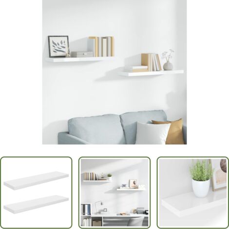 Estantería flotante -  Estante flotante de pared 2 uds MDF blanco brillo 90x23,5x3,8cm