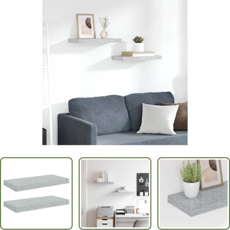 Estantería flotante -  Estantes flotantes pared 2 uds MDF gris hormigón 50x23x3,8 cm