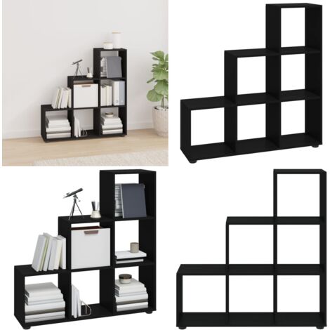 Estantería forma de escalera madera contrachapada negro - Estantería de madera - Estantería de almacenamiento