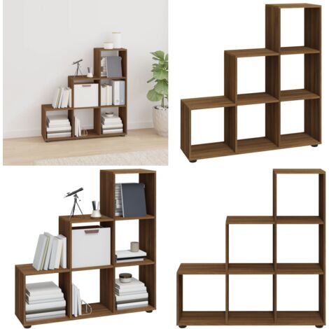 Estantería forma de escalera madera contrachapada roble marrón - Estantería de madera - Estantería de almacenamiento