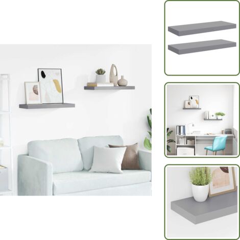 Estantería gris - vidaXL Estante flotante pared 2 uds gris MDF 60x23,5x3,8 cm - Estantería de madera nido de abeja