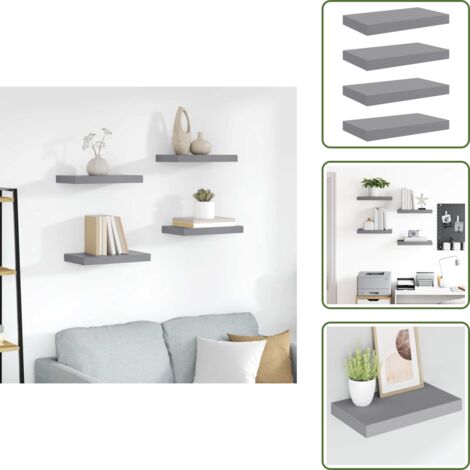 Estantería gris - vidaXL Estantes flotantes de pared 4 uds gris MDF 40x23x3,8 cm - Estantería de madera nido de abeja
