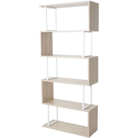 Estantería independiente 183x80cm estructura 3D 5 niveles aspecto roble metal blanco 040001280