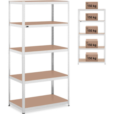 MSW Estantería industrial - 100 x 60 x 197 cm - 5 x 150 kg - Gris