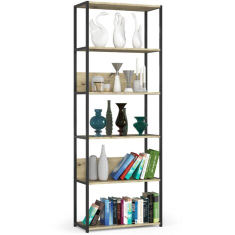 Estantería industrial AKORD metálica Negro 70 cm 6 estantes en color Roble Artisan 70x32x192 cm