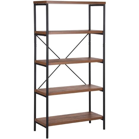 Estantería industrial de 5 niveles madera oscura estructura de metal negro - Madera oscura