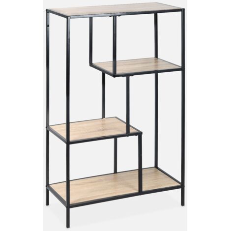 Estantería industrial de metal efecto madera, 4 niveles