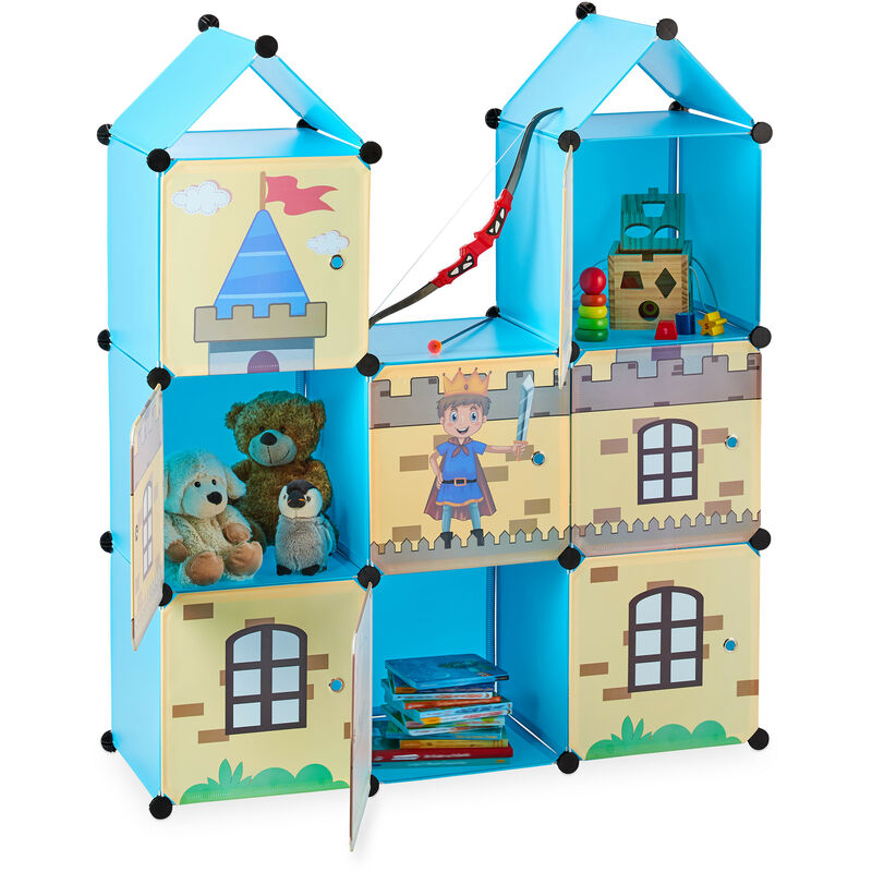 

Relaxdays - Estantería infantil, Castillo feudal, Plástico, Armario con puertas, 128 x 110 x 37 cm, Multicolor