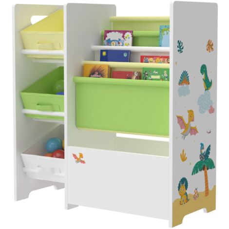 Estantería infantil con 3 compartimentos abiertos blanco / verde / amarillo 030006996