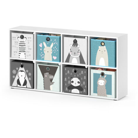 Estantería infantil Scutum, Blanco, 143 x 72 cm con 8 cajas plegables, Vicco