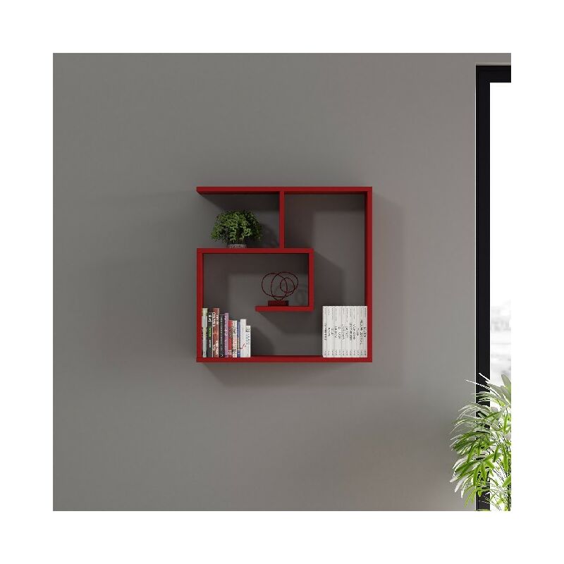 

Estanteria Laby - Estante de almacenamiento, Libros - Pared, Salon, Dormitorio - Rojo en Aglomerado de melamina, 75 x 22 x 75 cm