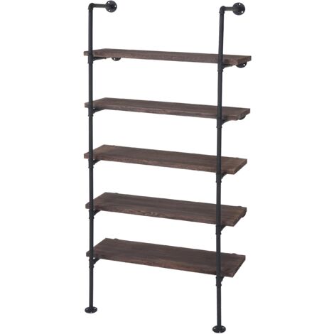 Estantería librería de diseño industrial 165x80x28cm en madera marrón y metal 040005394