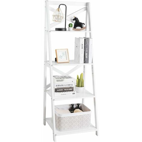 Estantería Librería en Escalera Estantería Decorativa de 4 Capas para Plantas Salón Terraza Blanco