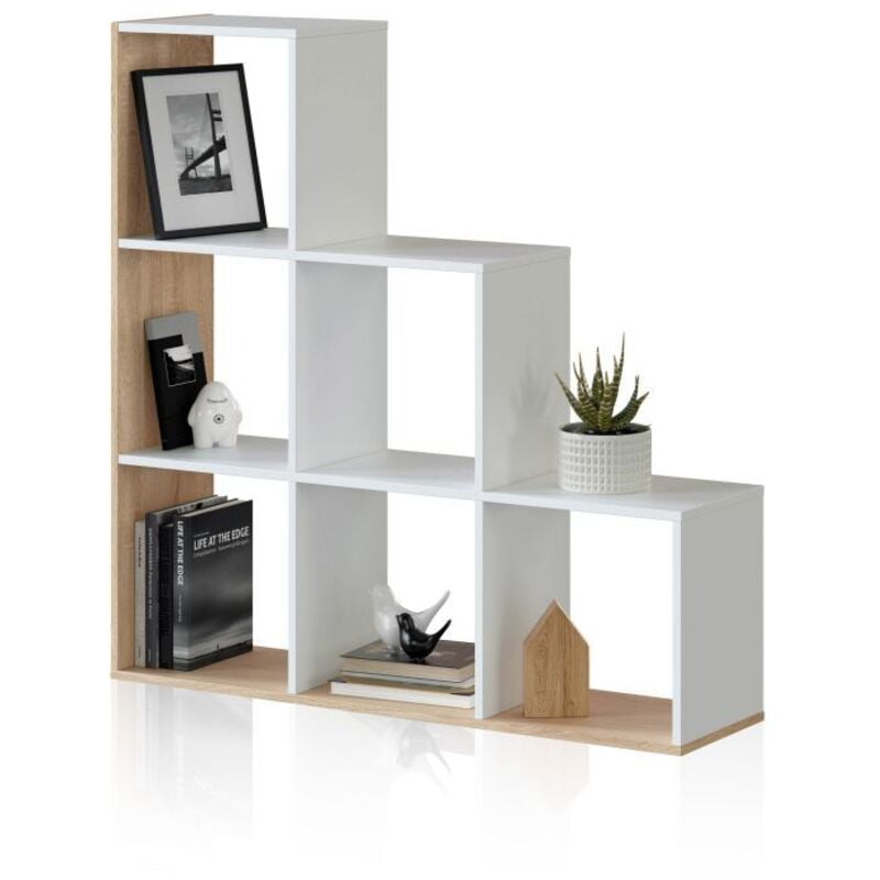 

Estantería librería escalera Taris salón oficina pasillo estilo moderno color blanco y roble 110x108x28 cm