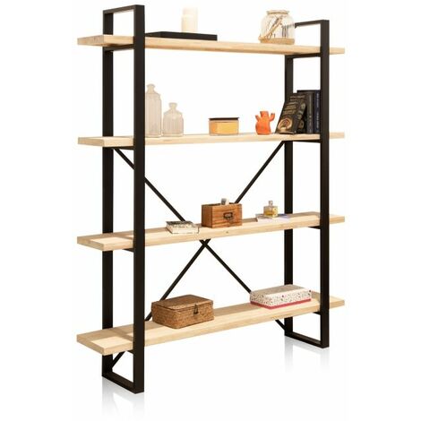 Estantería Librería Salón o Comedor Alta Plank Estilo Industrial 150x180x35 cm Color Negro y Madera claro