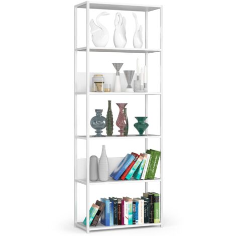 Estantería loft 70 cm AKORD metálica Blanco con 6 estantes en Blanco 70x32x191 cm