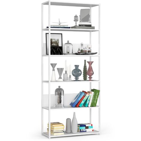 Estantería loft 80 cm AKORD metálica Blanca con 6 estantes en Blanco 80x32x191 cm